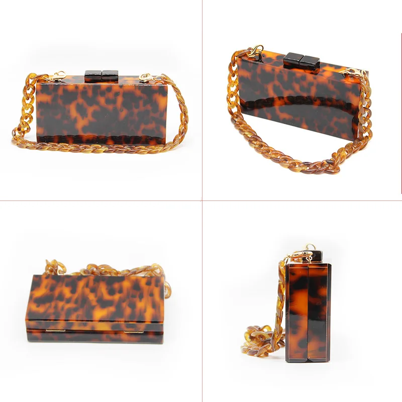 High end leopard clutch for women acrylic purse tortoiseshell clutches women party bag luxury square resin dinner evening bags