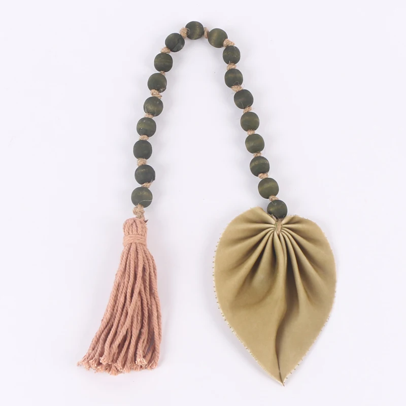 Wall Hanging Decor Rustic Country  Bead Wood Bead Garland with Tassels and farbic Tag decoration