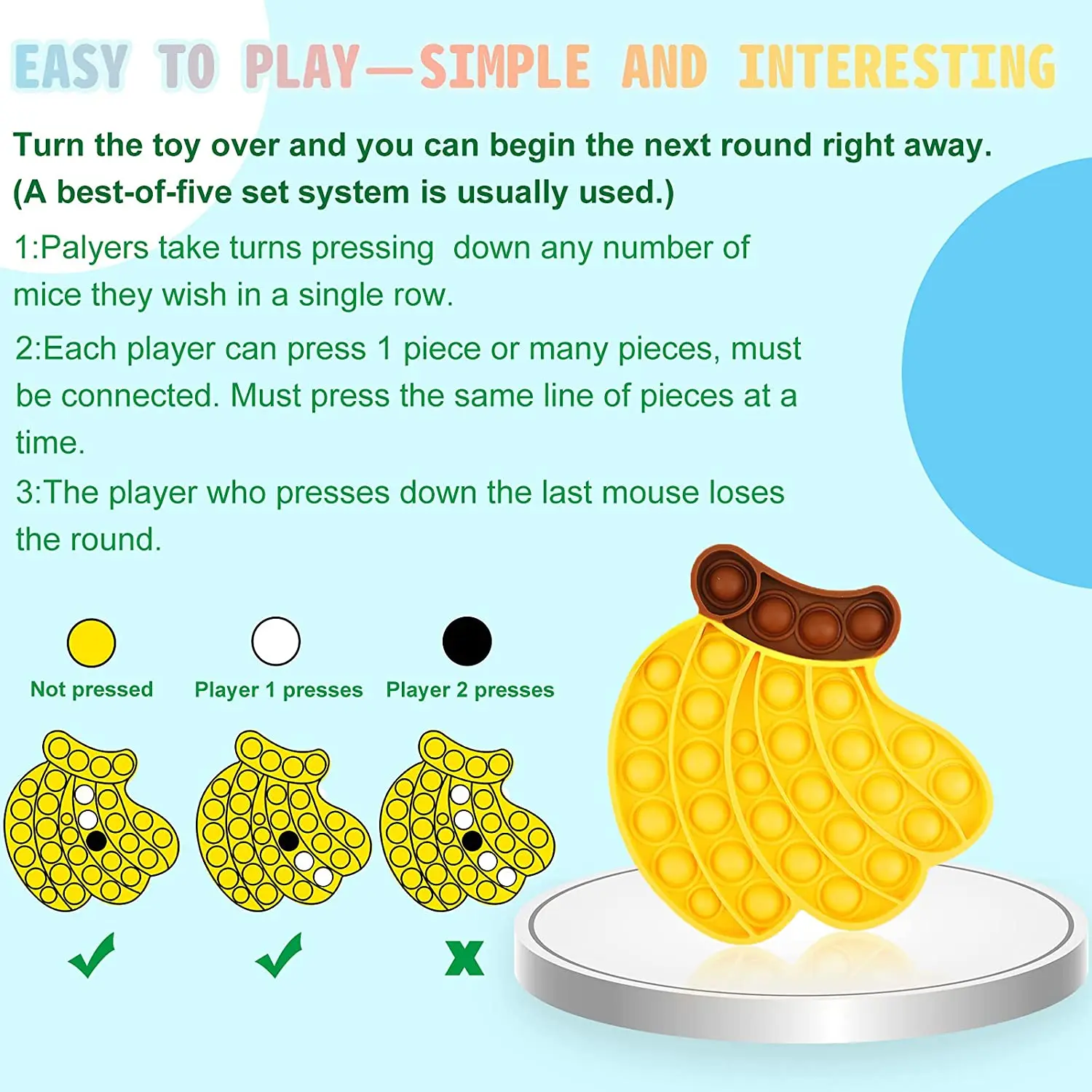 Banana Stress Relief Funny Bubble Kids Toys  Decompression Fidget Poppers Rainbow Silicone Push Pop Fidget Toy Bubble