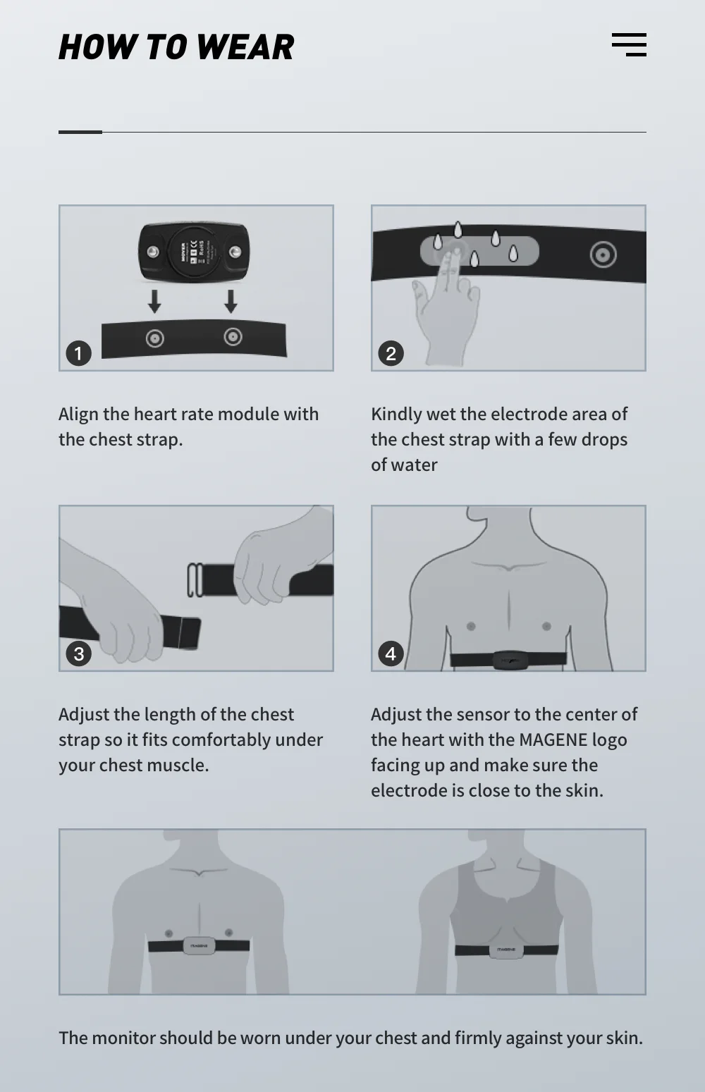 Magene ANT+ H64 heart rate monitor chest strap for Computer Running Sports horse heart rate monitor
