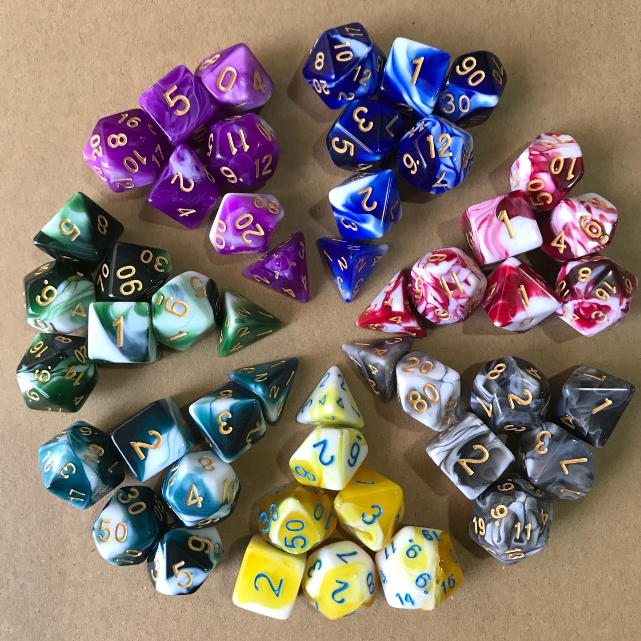 100 Different Styles Available Mixing Color Party Game Dice Role Playing Game Dice Set with Bag for Table Board Games