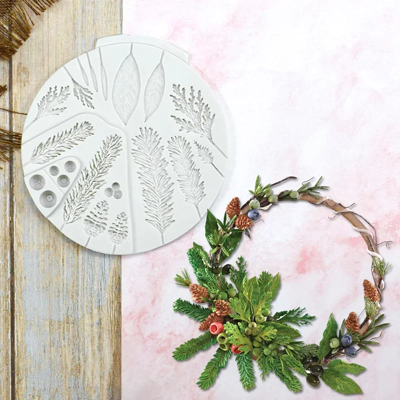 Silicone Sugarcraft Mold Leaf Foliage Christmas Tree Pineal Cone Resin Tools Cupcake Fondant Cake Lace Decorating Baking
