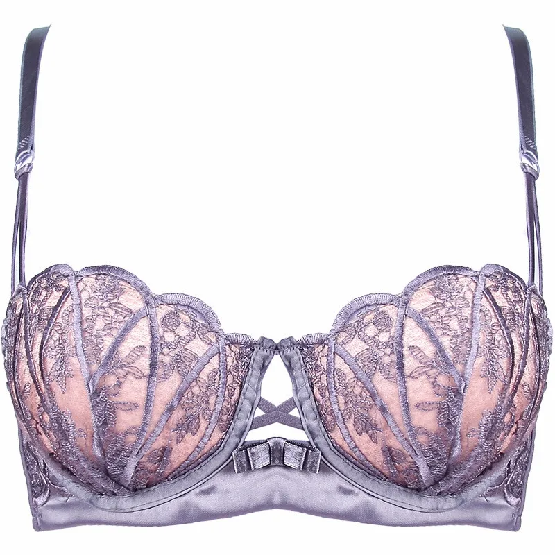 embroidered lace lingerie shell half cup brassiere push up gathered underwire bra