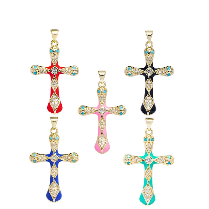 Factory Price High Quality Low MOQ Fashion Jewelry Pendants Fine jewelry Gold Enamel Cross Pendants & Charms Zircon