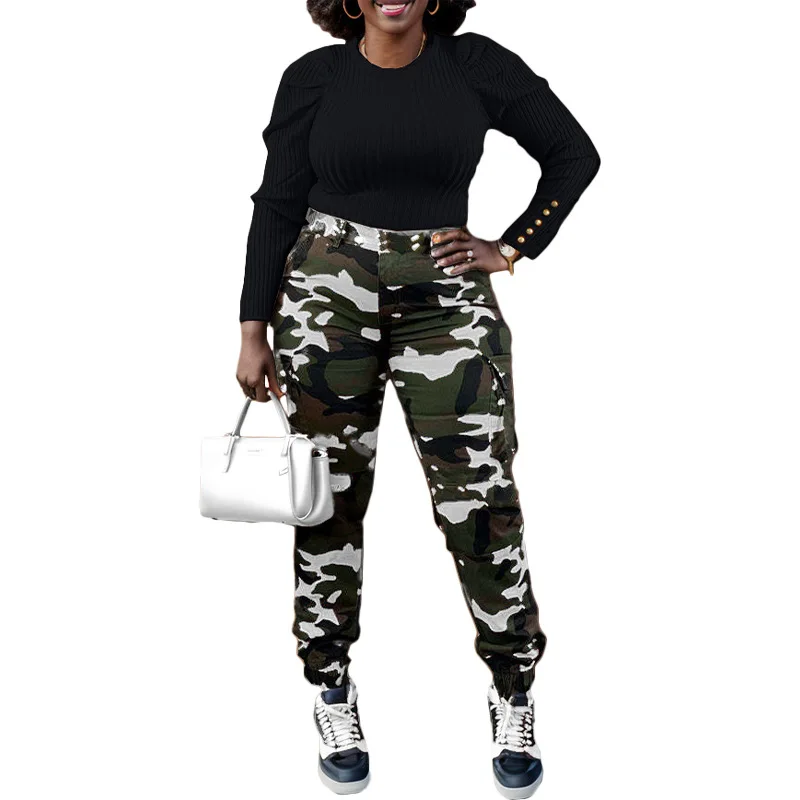 2024 hot sell quality Plus Size pants for women camouflage cargo pants with pockets