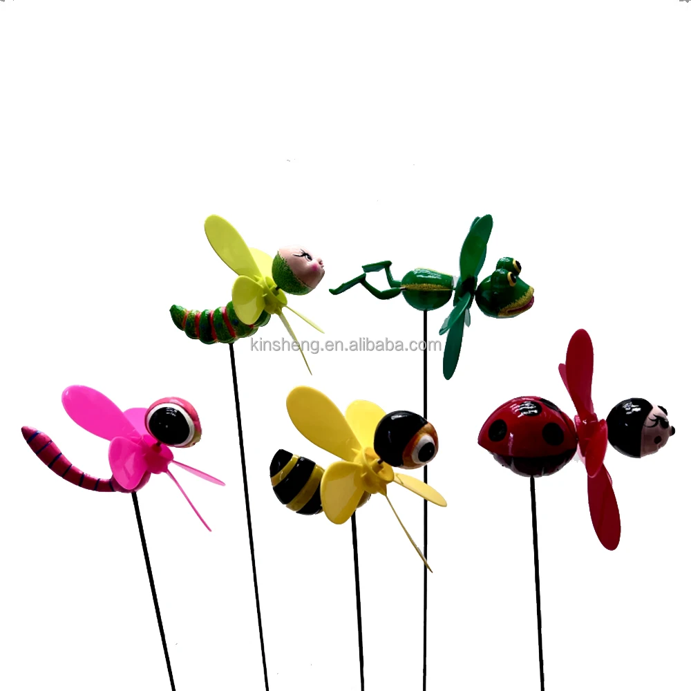 Custom Insects Rainbow Poly Petal Plastic Garden Pinwheel Windmill For Holiday