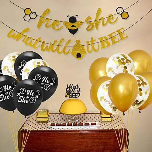 What Will It Bee Gender Reveal Party Decorations Set - Boy or Girl Themed Baby Shower Party Glitter Ornaments