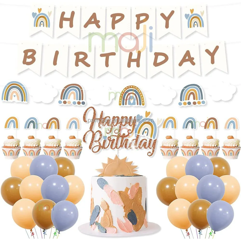 New Product 3D Rainbow Banner Birthday Party Decorations Supplies Set