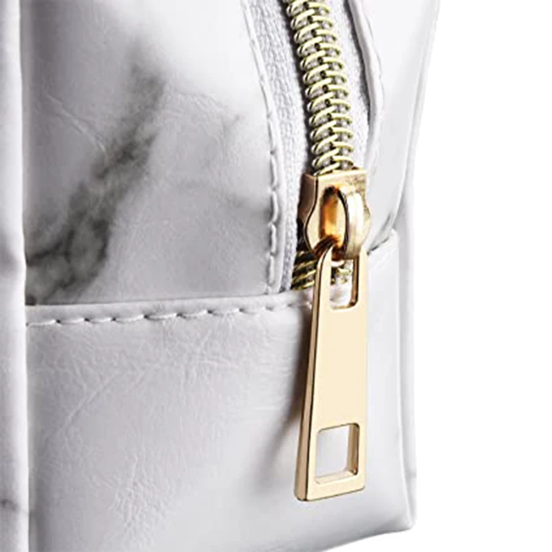 Custom Printing Full Marble Pattern Pu Leather Cosmetic Bag Rectangle Large Capacity Storage Brushes