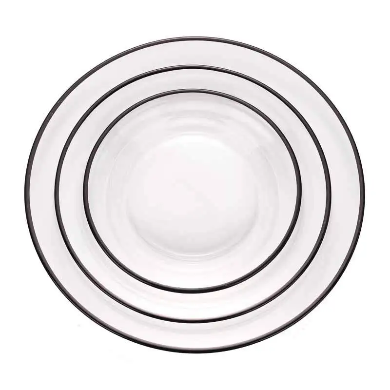 Wholesale Clear Glass Gold Black customcolor Rim Charger Plates  Glass Charger with Gold Rim Glass Hammered Charger Plates