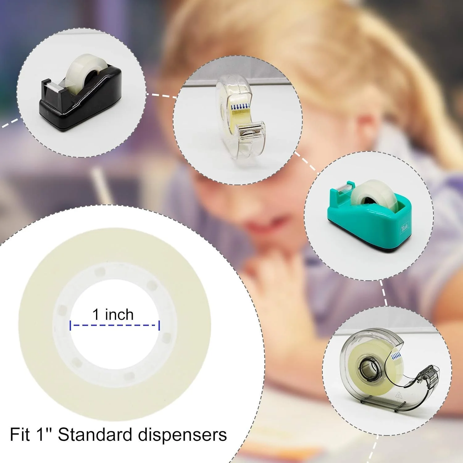 Transparent Stationery Desktop  Adhesive Clear Tape Refills for Dispenser, BOPP Film Office Cello Tape with Acrylic Adhesive