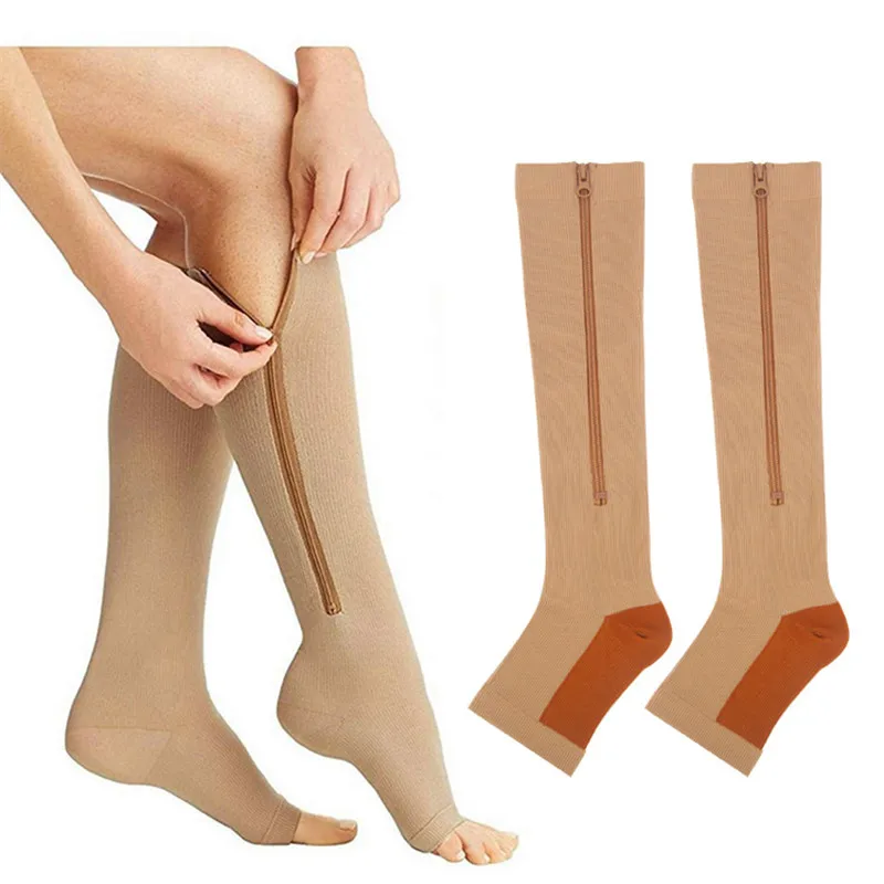 Drop Shipping Copper Compression Sock Stockings Zipper Sock with Open Toe Medical Breathable Compression Medias Socks