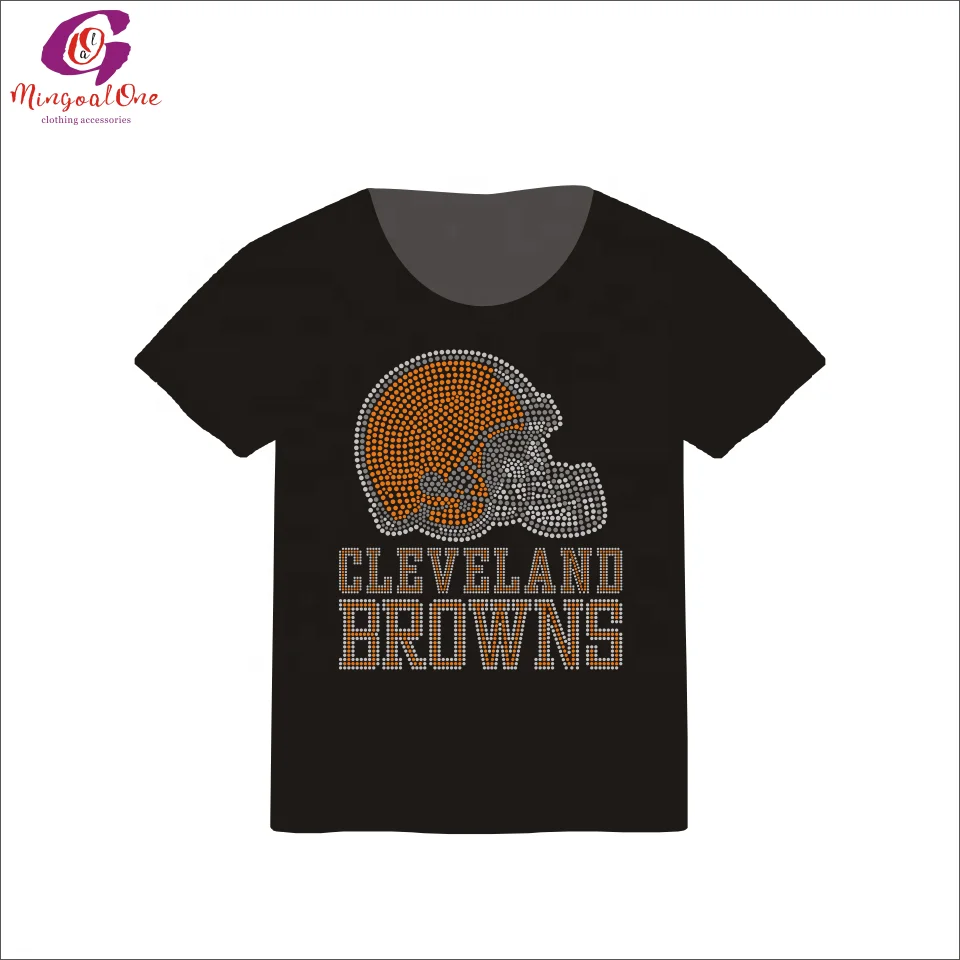 Factory Price Custom Bling Football Sports Team Logo Designs Helmet NFL Team Iron On Rhinestone Heat Transfer Wholesale Shirt