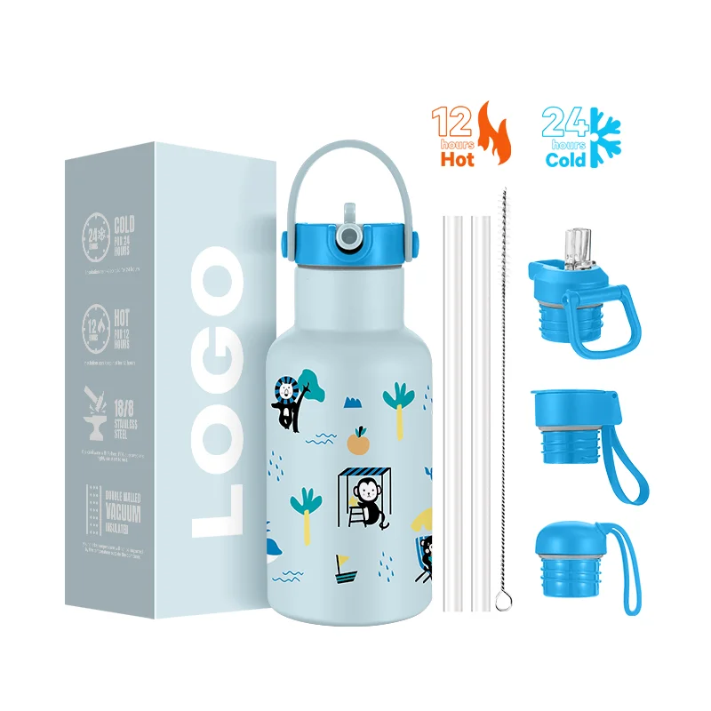 New Design 12oz Insulated Stainless Steel Kids Water Bottle Best selling Insulated Bottle Water With Straw Handle Lid