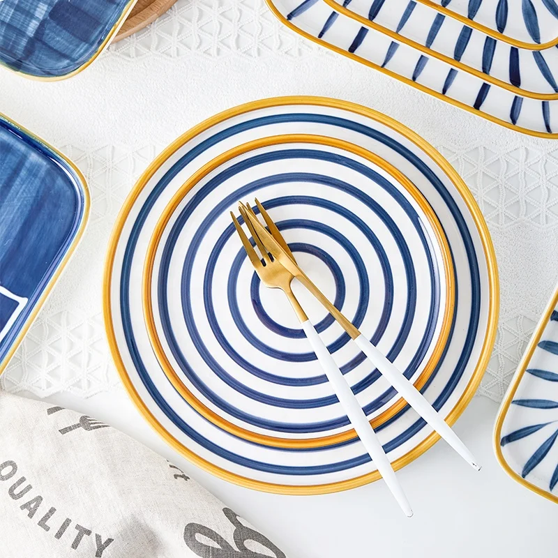 Недорогие квадратные керамические Столовые тарелки ручной росписи с цветами