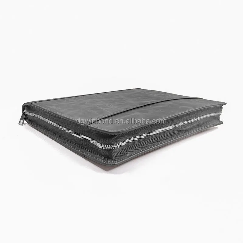 A4 Custom Multi-Functional Business Leather Portfolio File Folder Zippered Closure Portfolio Organizer Folder Storage Folder