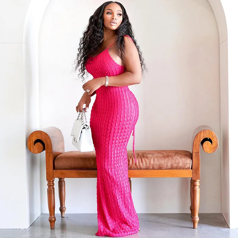 X1383 - fashion trendy plain floor length bandage halter backless sleeveless elegant casual dresses