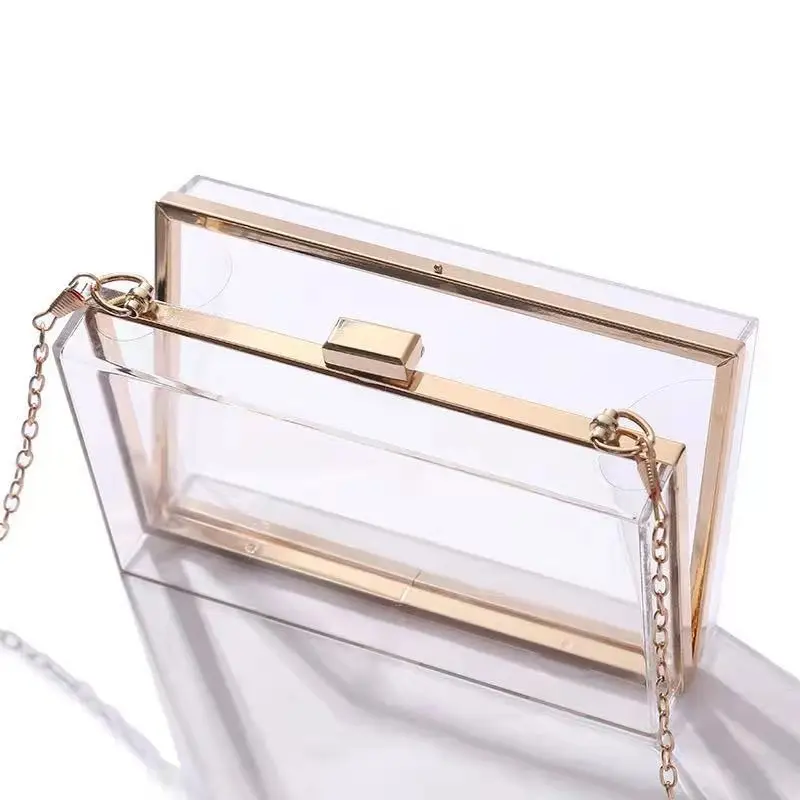 Wholesale Summer Shoulder Ladies Transparent Boxed Purse Crossbody Handbag Trendy Women Clear Acrylic Evening Clutch Bag