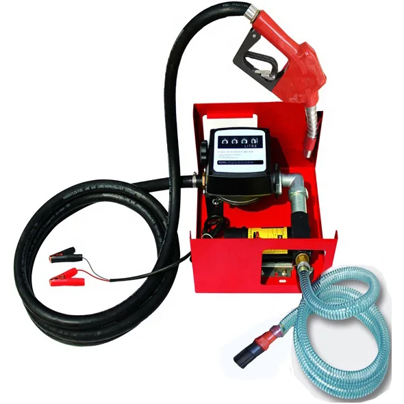 12V/24V Dieselpomp station oliepomp hangend met afgiftepistool & mechanische afgiftemeter