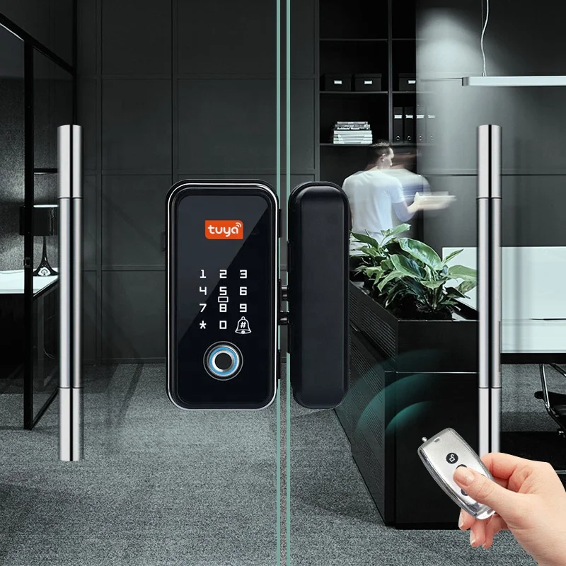 Home Security Apart Hotel Tuya Smart Biometric Fingerprint Glass Door Lock For Home PST-GL-B2