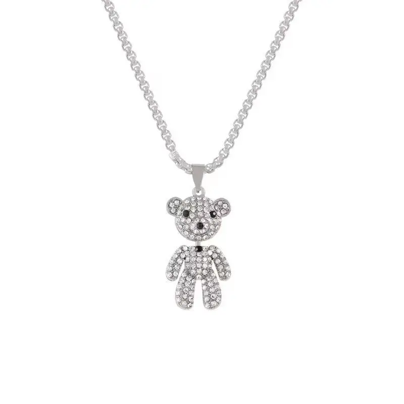 Jewelry Accessories Men Teddy Bear Pendant Robot Bear Necklace Lovely full diamond bear tide necklace ins occidental Hip Hop pen