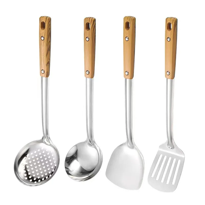 Best-selling restaurant stainless steel cooking tools wooden handle spatula