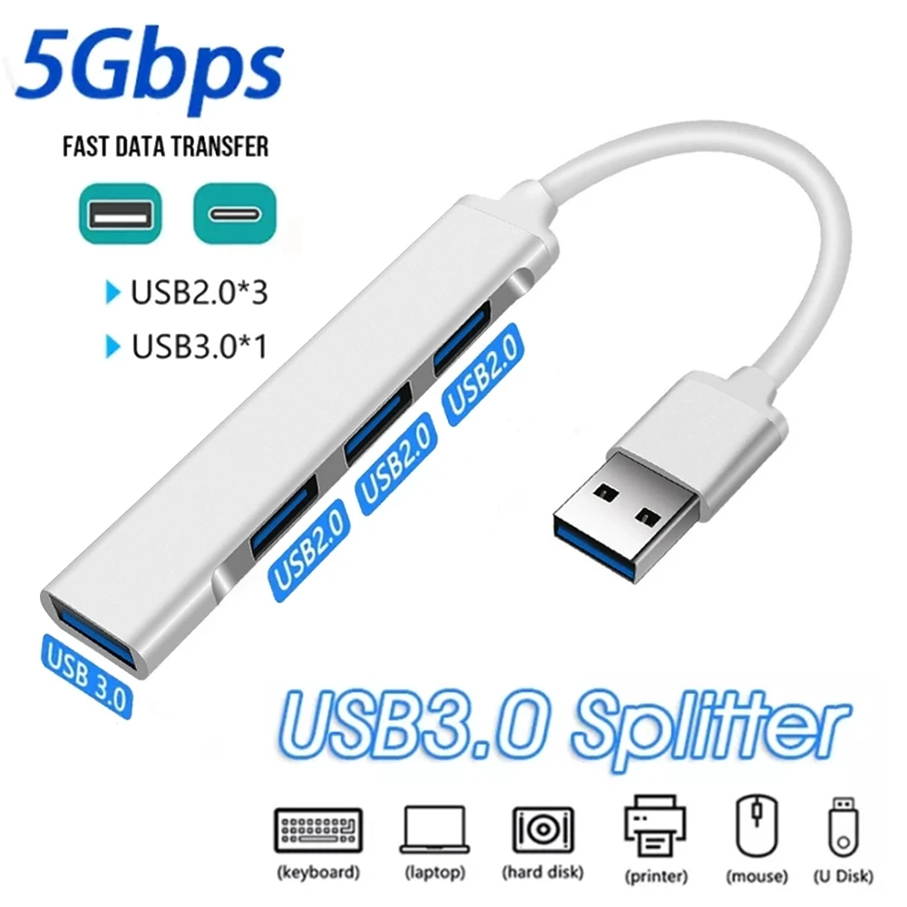 4Port USB 3.0 Hub USB Hub High Speed type c Splitter 5Gbps For PC Computer Accessories Multiport HUB 4 USB 3.0 2.0 Ports
