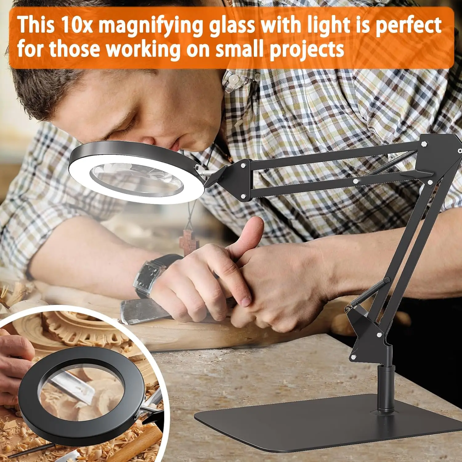 Magnifying Glass with Light and Stand,Lamp with 3 Color Modes,Lighted Magnifier with Light for Hobby Reading Crafts Repair Close