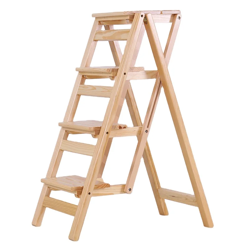 
Household Space Dual-Purpose Chair Folding Stool Ladder Bench Solid Wood Climbing Stool Cloakroom Kitchen Step Stool 