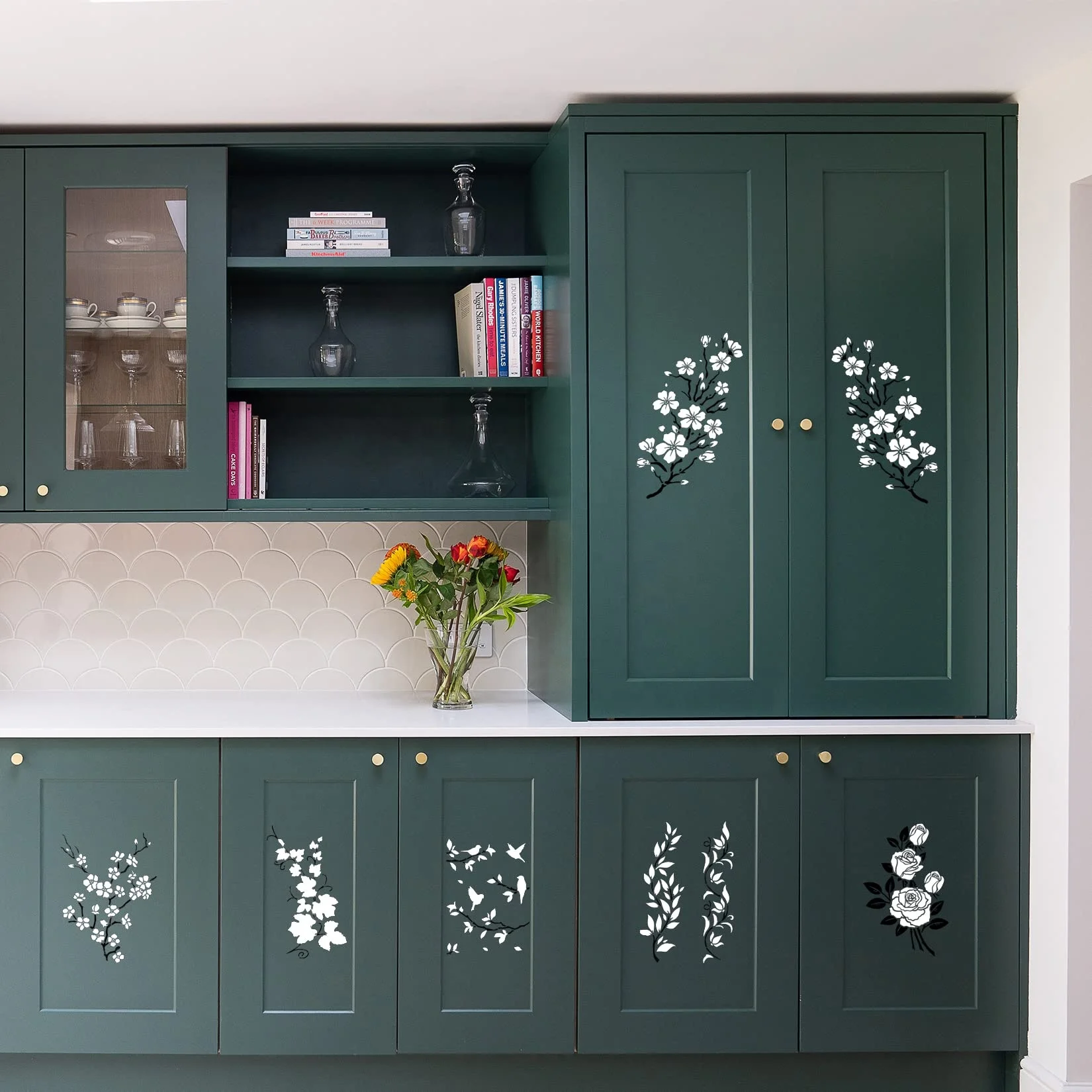 6 PCS A4 Vine Leaf Rose Stencil Cherry Blossom Stencil Bird Tree Branch Stencils Reusable Floral Flower Template