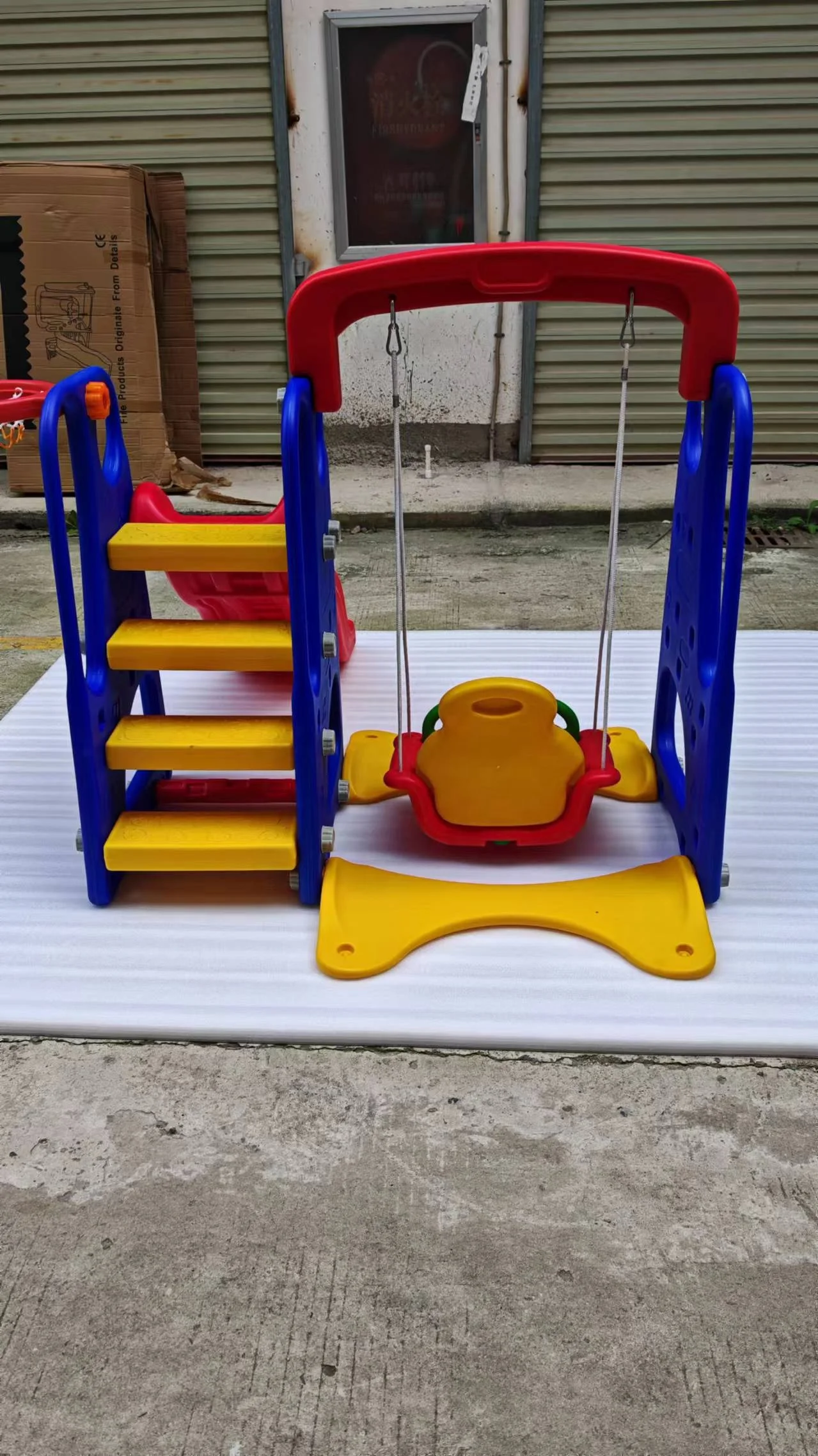 Hot sale three-in-one plastic slide with basketball toy slide with swing for kids  in indoor playground