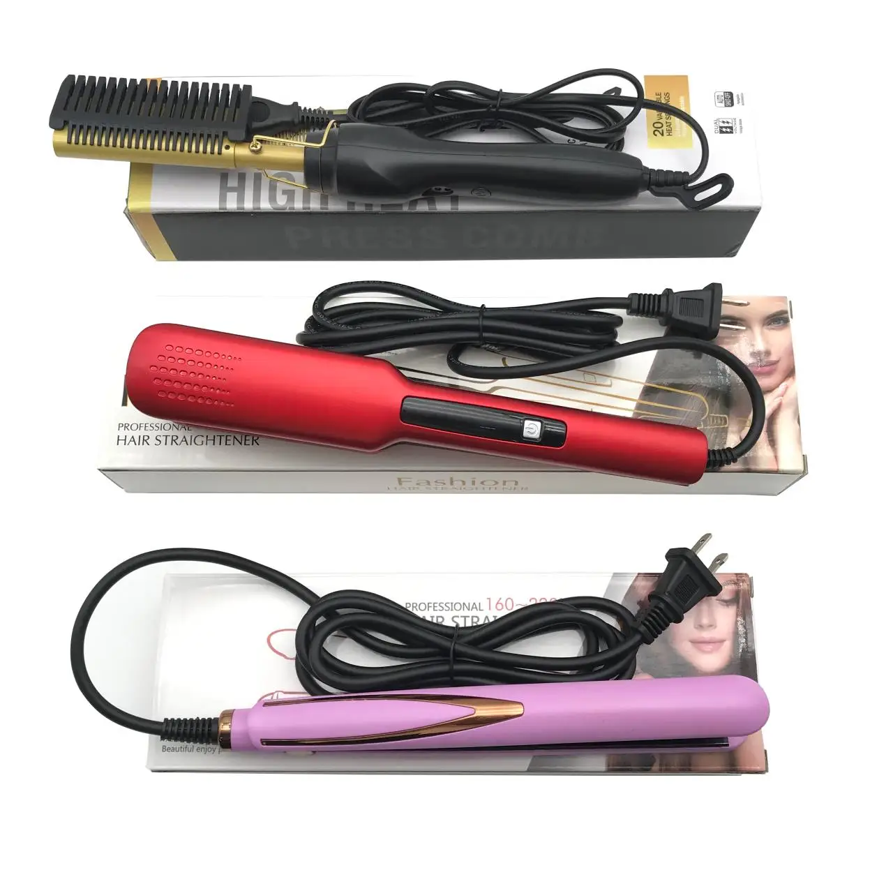 Private Label flat iron hair straightener brush comb hair extension tool machine