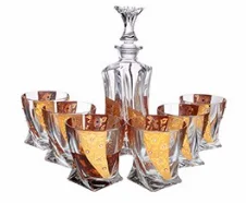 Bohemia Crystal Gold Whiskey Decanter Set with Stopper and 6 Cups crystal decanter