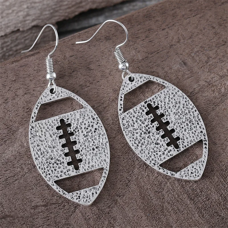 Unique Silvery Football Dangle Earrings Zinc Alloy Jewelry Vintage Elegant Style For Women Daily Sports Earring