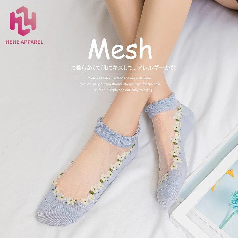 Женские тонкие стеклянные шелковые кружевные носки-лодочки с кристаллами хлопковые носки дышащие носки от пота оптовая продажа