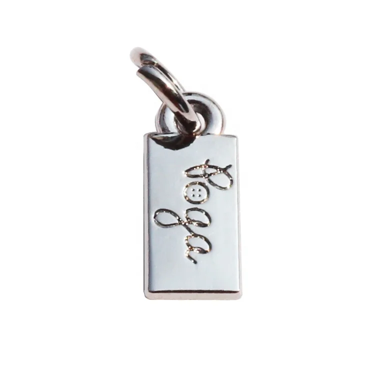 Custom logo stamped metal tags charm, personalized letter word phrase tags, company brand logo charm