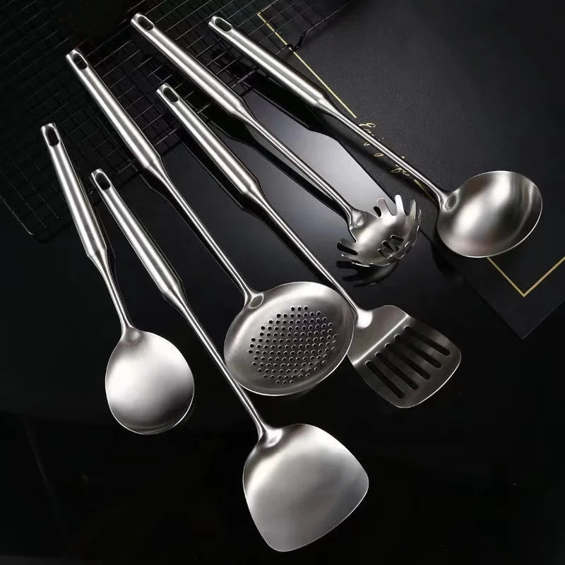 6pcs-18 8 cooking tool sets Includes Skimmer, Rice Spoon Soup spoon,Turner, Slotted Spatula and Spaghetti Server