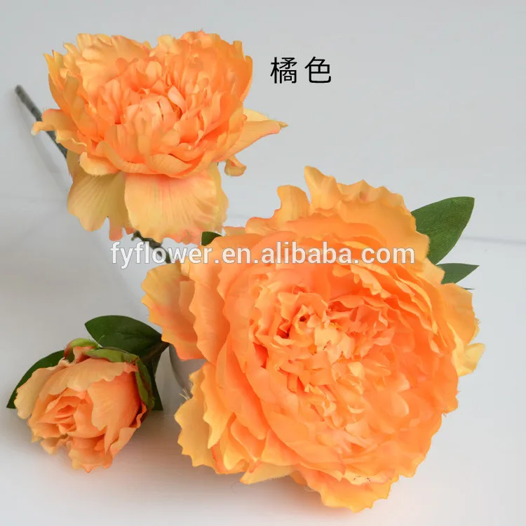 Fuyuan 3heads Peony silk flowers Artificial golden peony Bouquet For Wedding Room Decoration