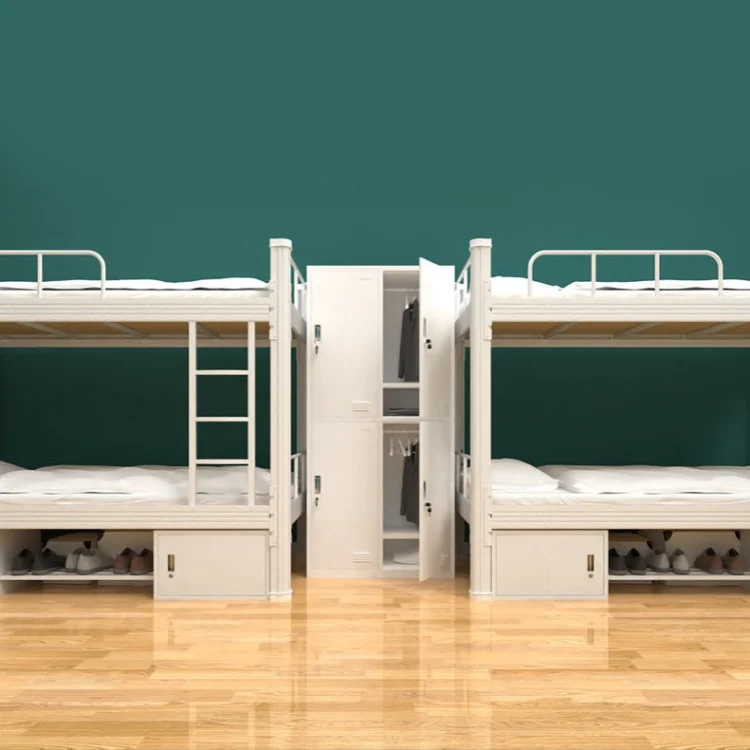 hot sale space saving metal hostel bunk bed iron bunk bed for adult modern double bunk bed with storage