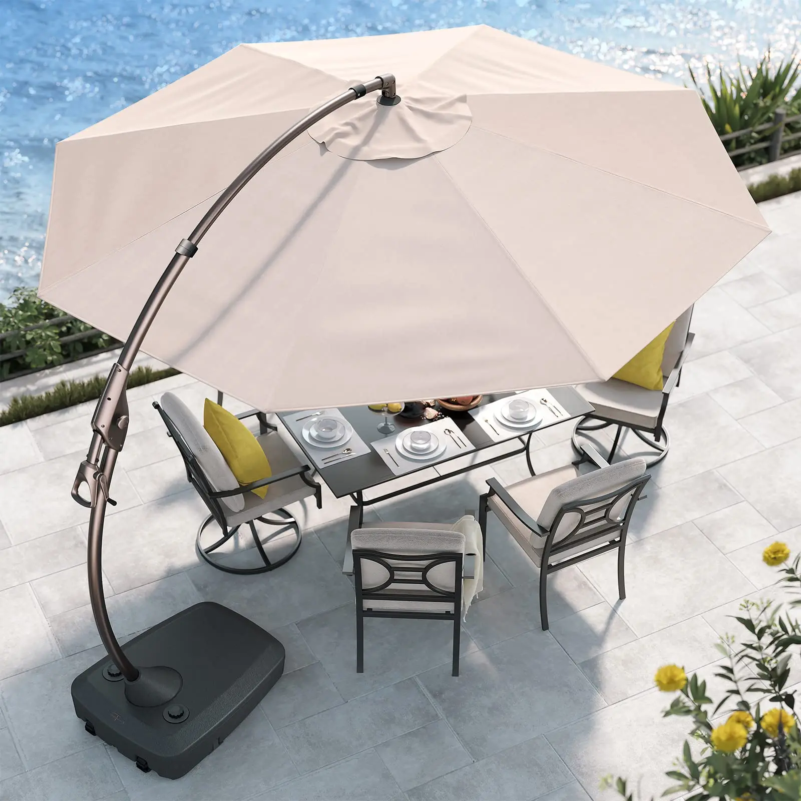 Grand patio Deluxe Patio Umbrella Curvy Aluminum Cantilever Umbrella with Base Round Large Offset Umbrellas for Garden Deck Pool
