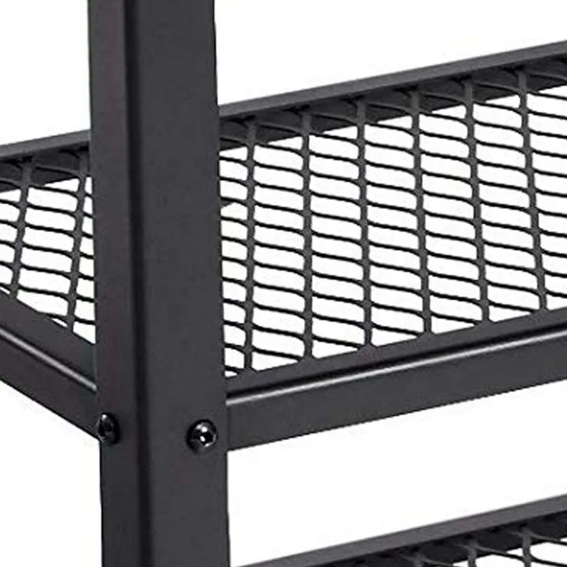 Indoor furniture metal mesh combine with wooden book and commodity shelf 3  tiers shelf with wheels