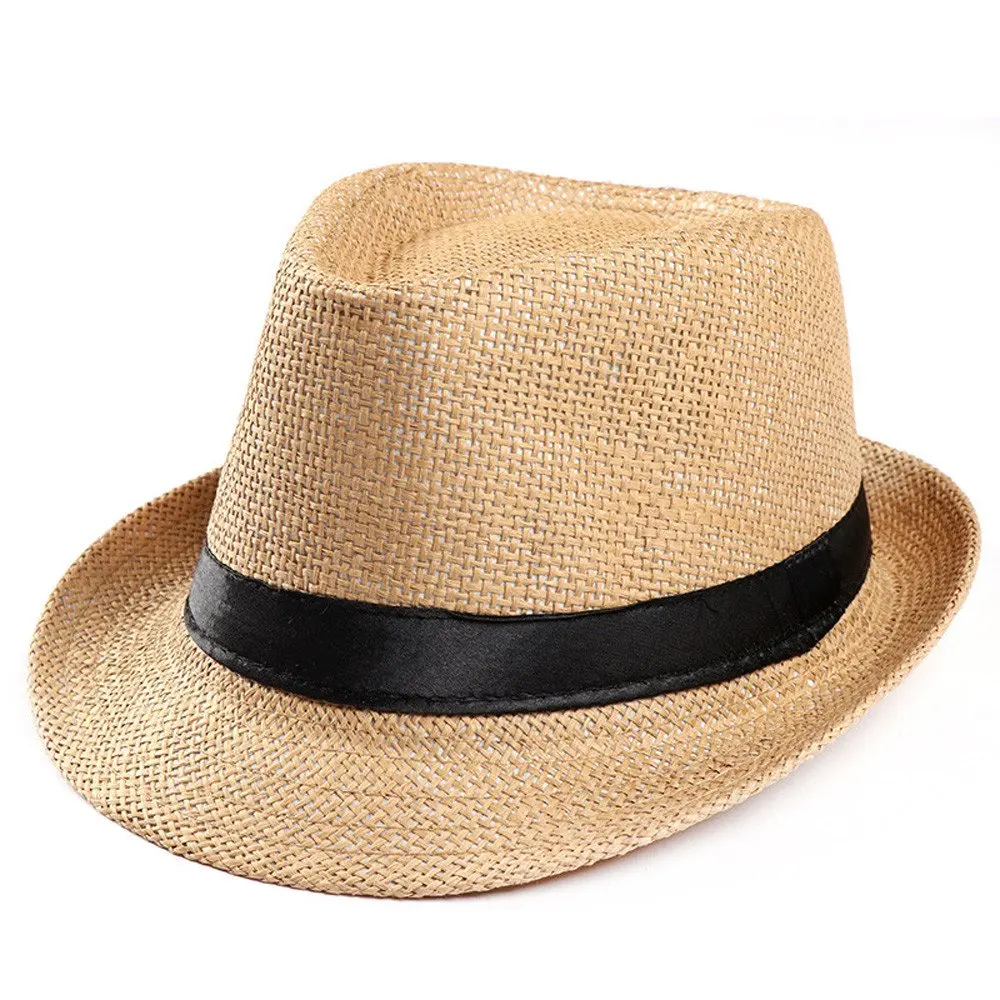 
Unisex Straw Sunhat Beach Hat Cuban Trilby for Women Men 