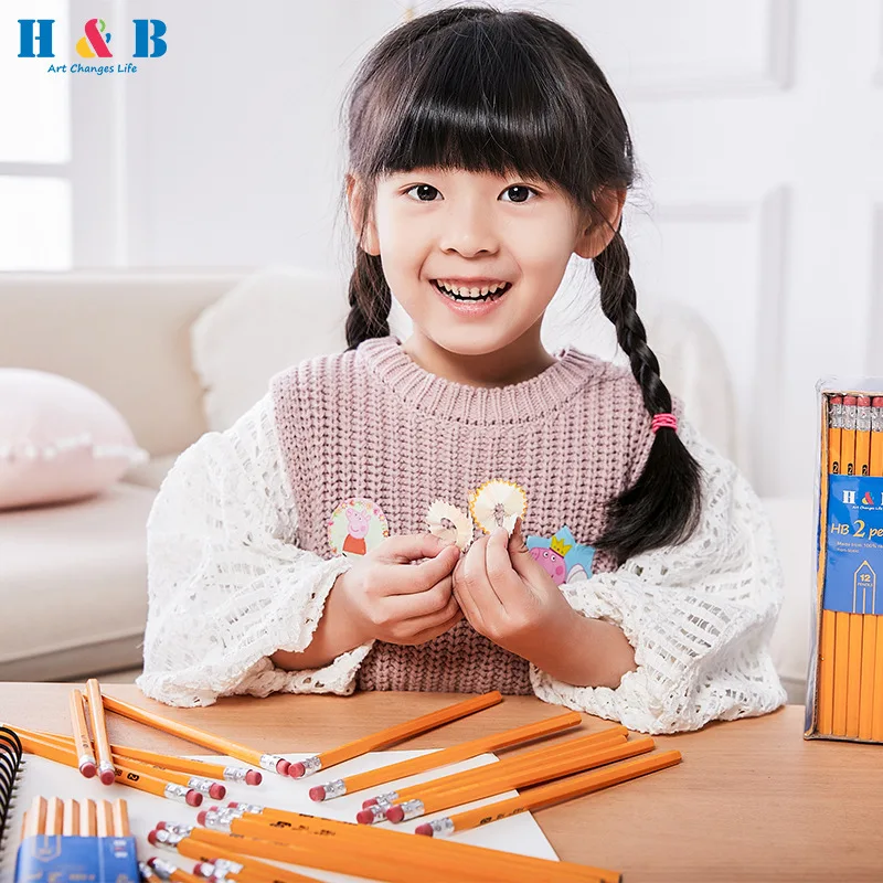 144pcs custom Wooden hb yellow hexagon pencils