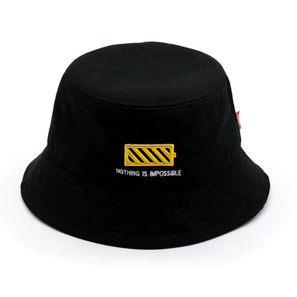 Wholesale Custom Bulk Black Cotton Bucket Hat With Flat Embroidery/Wide Brim