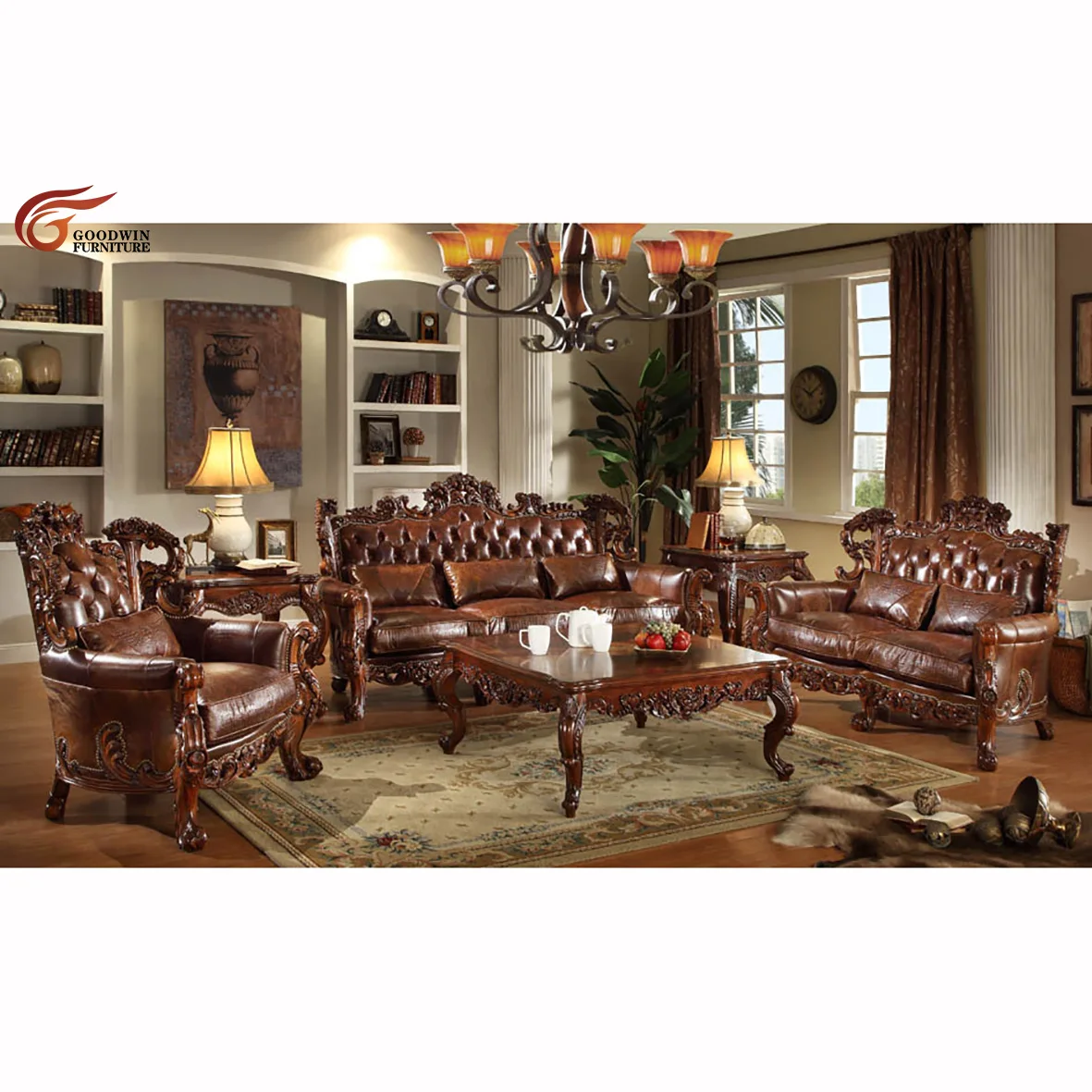 Factory Price Italian Royal Luxury Style Living Room Table Sofa Set Furniture Living Room Living Room Chairs GGM113.2