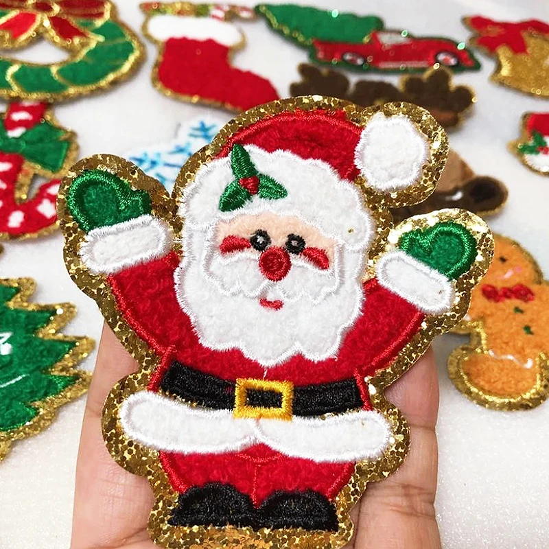 High Quality Christmas Series Embroidered Cloth Patch Elk Santa Claus Computer Embroidered Chenille Patches Clothing