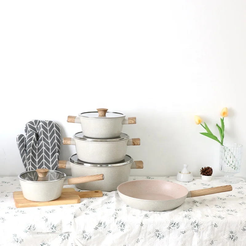 Kitchen Non Stick Cookware Set Granite White Non-stick Aluminum Kitchen Wares Wholesale Cookware Sets Induction Cooker