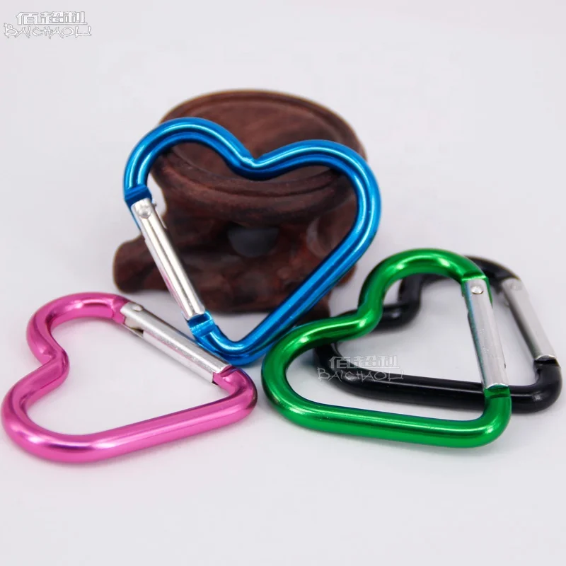 
heart-shaped aluminium alloy spring hook multicolour carabiner 