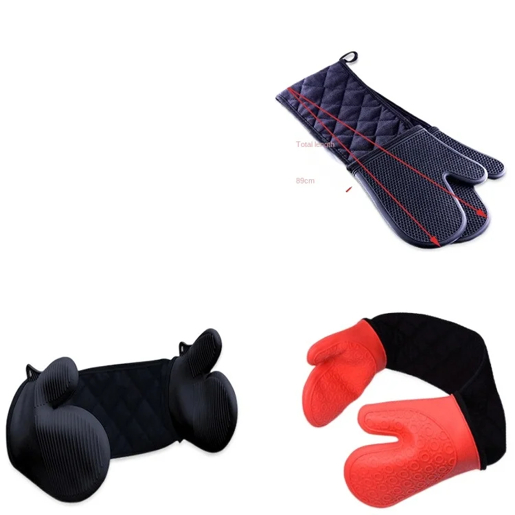 Double-ended thickened polyester/cotton heart-shaped silicone gloves honeycomb oven microwave heat-resistant two-finger gloves