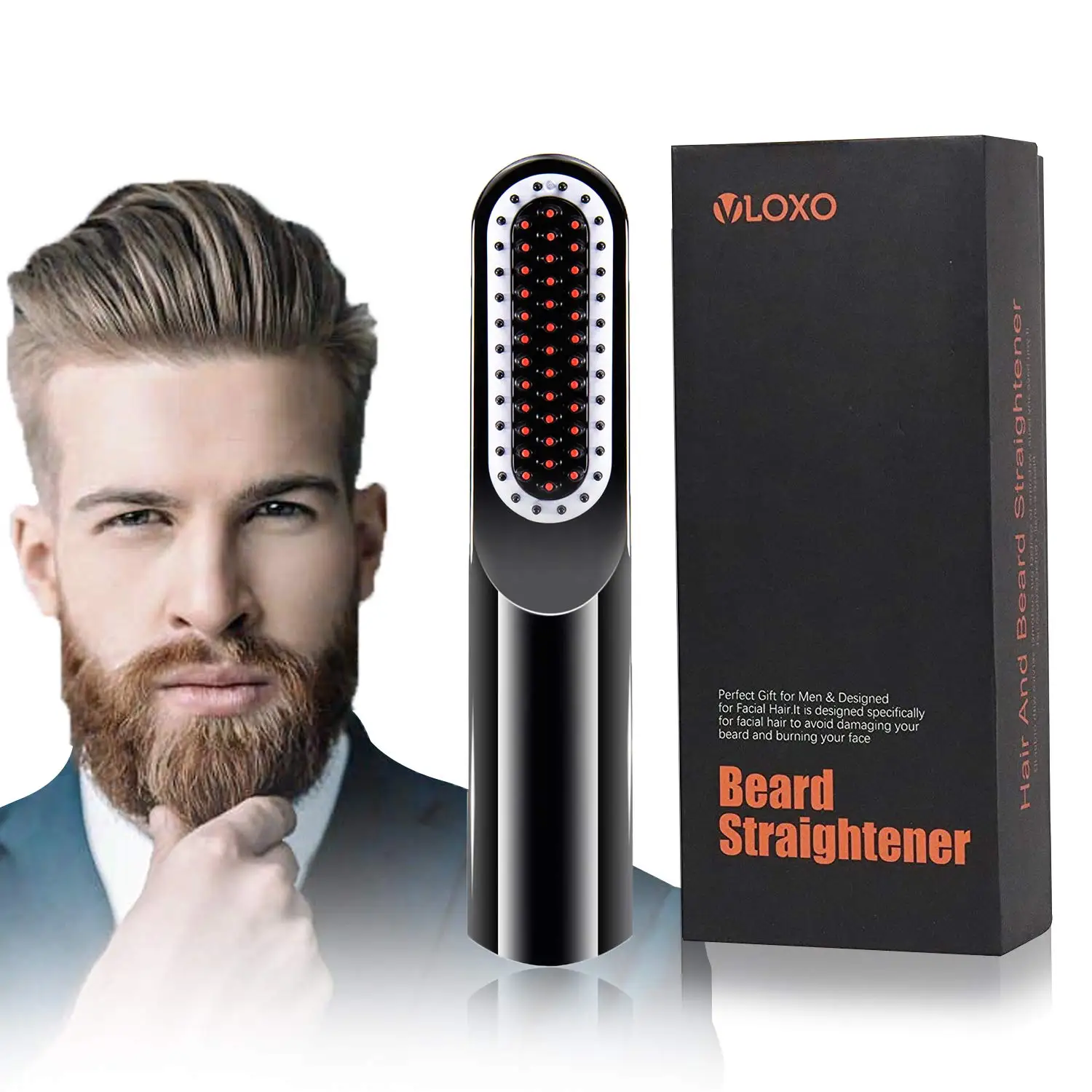 Electric Ceramic Beard Straightening Brush Comb Iron Hair Straightener for Men